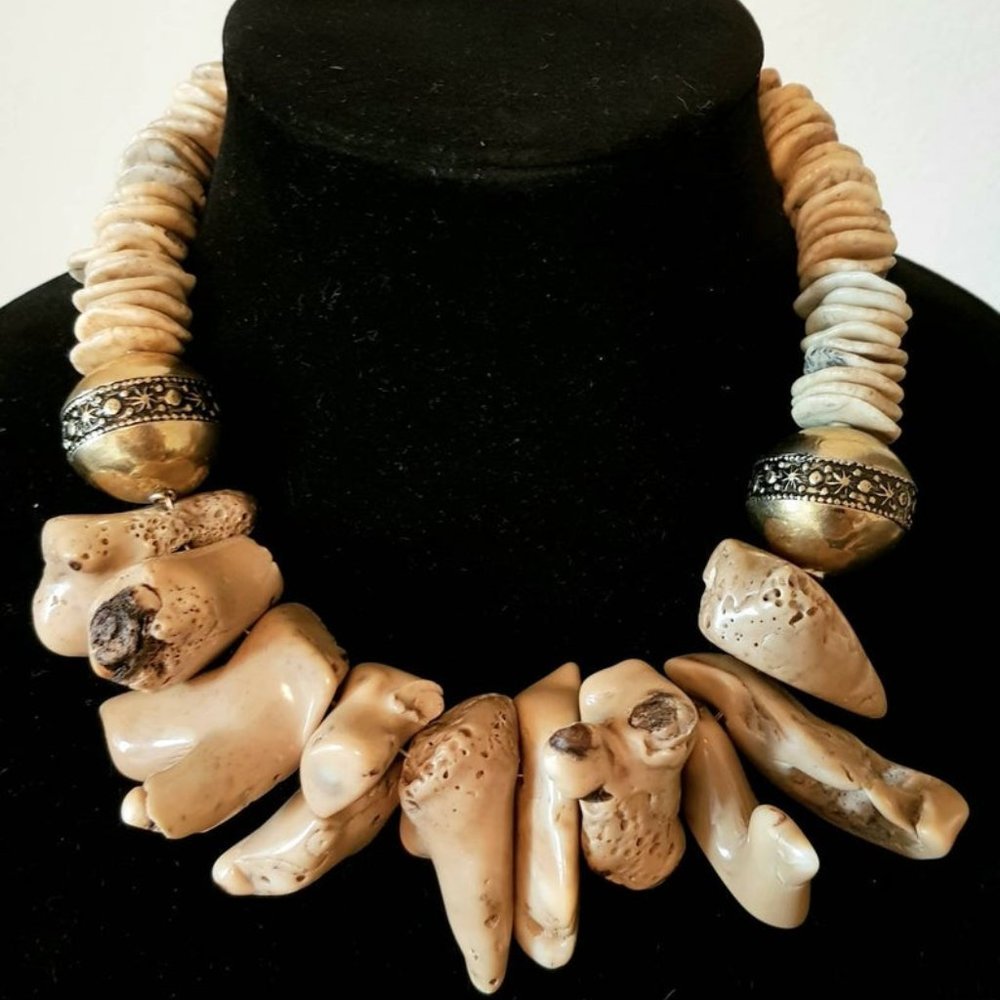 Boho Chic Tiger Coral  and Turquoise Howlite Choker/Necklace